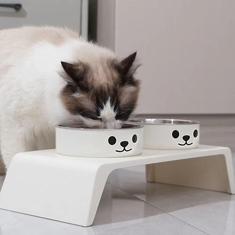 Double Bowls Cat Food Water Bowl Anti-flip Cat Dog Dual-use Bowl Pet Food Dispenser  Wet Dry Food