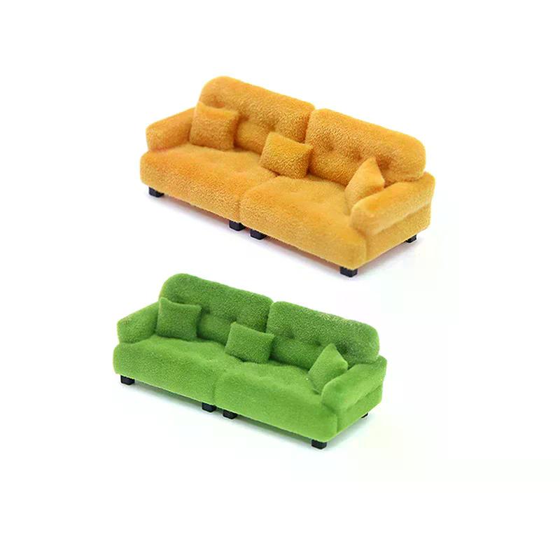 Dollhouse Miniature Simulation Flocking Sofa Model Mini Living Room Furniture Decoration Pretend Play Toys Props DIY Craft