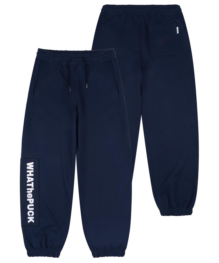 WHATHEPUCK W-Logo Embroidered Patch Sweatpants Navy