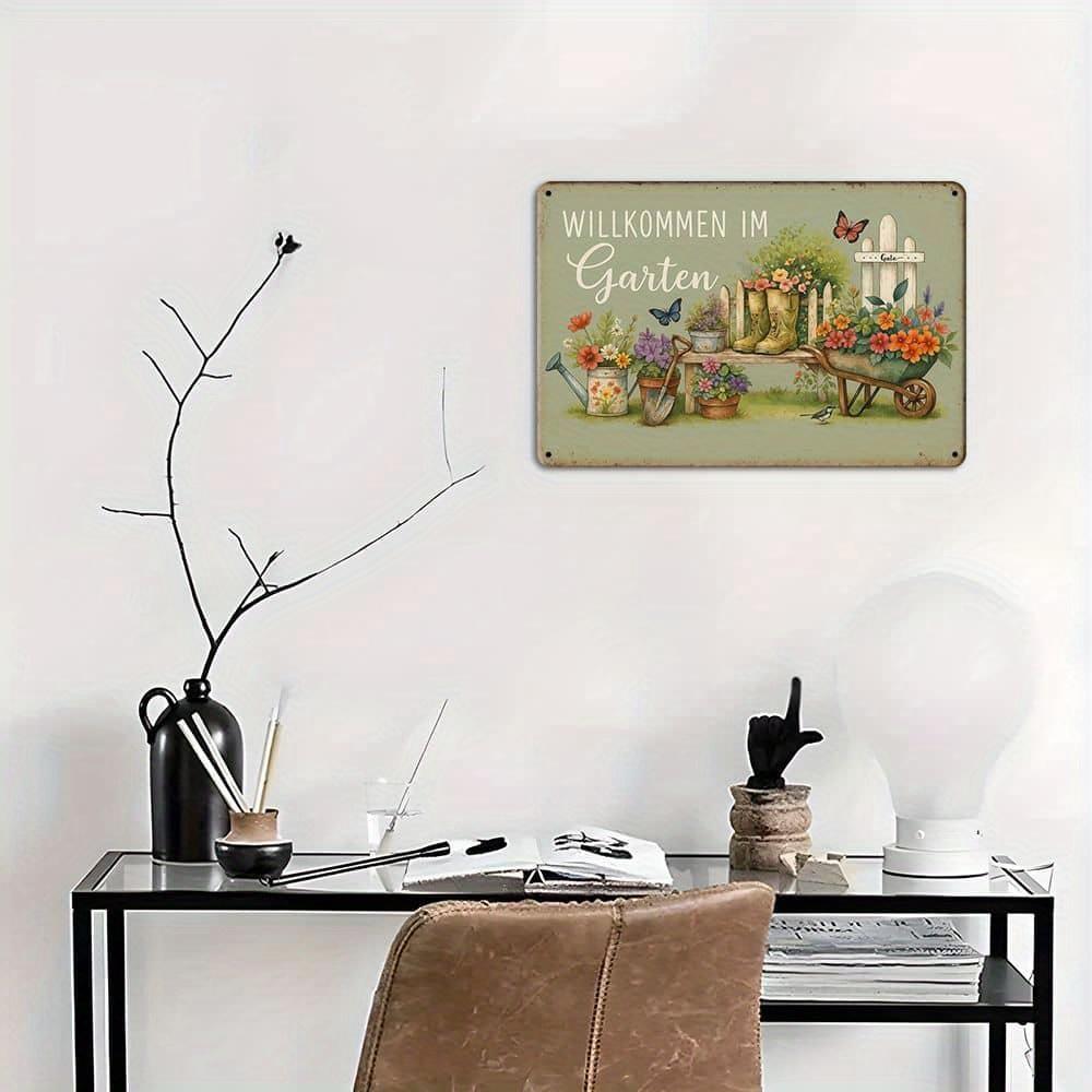1pc Garden Metal Tin Sign, Willkommen Im Garten, Vintage Plaque Wall Art Decor For Yard Garden Porch, 20.07 X 29.97 Cm
