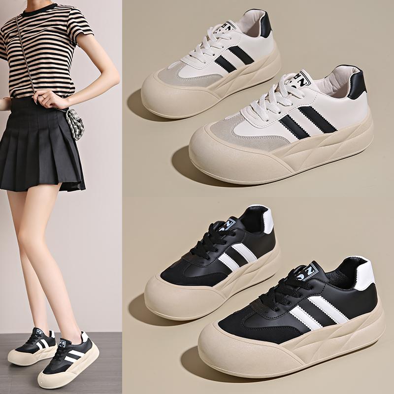 

Autumn New Round Toe Lace-up Casual Sports Shoes Thick Soles Heightening White Shoes Comfortable and Fashionable Sneakers 36 білий