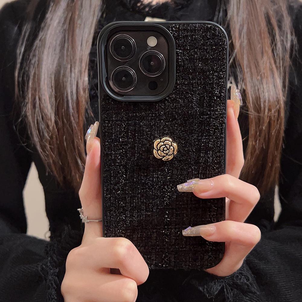 Woolen Camellia for Apple 16 Phone Case 17promax Autumn and Winter 15 for IPhone 13 Xiaoxiangfeng 11
