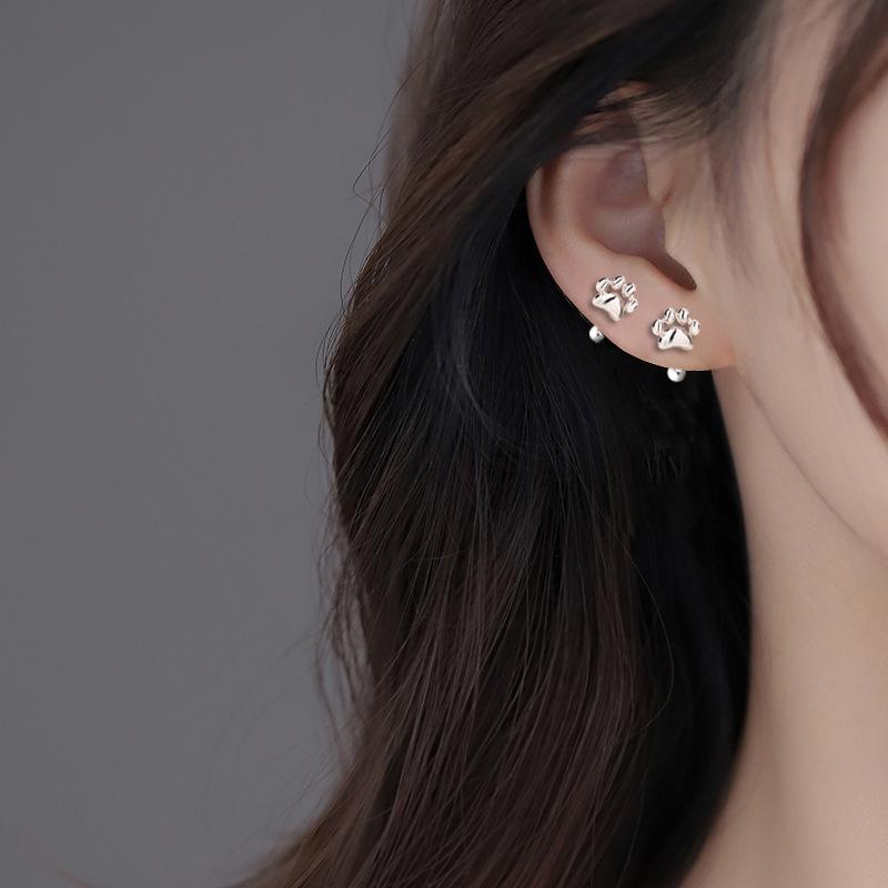 Cat Paw Ear Hook Earrings - Minimalist Korean Fashion, Cute Screw-in Studs for Women
