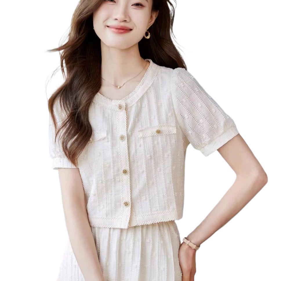 Elegant Summer Women's Two-Piece Short-Sleeved Skirt Set