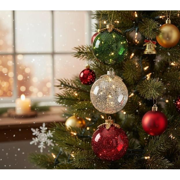 Warm White Tabletop Christmas Ornaments Lamp Pre-Lit with Soft White LED Crystal Ball Halloween Decor for Xmas Home Party Centerpiece Mantel