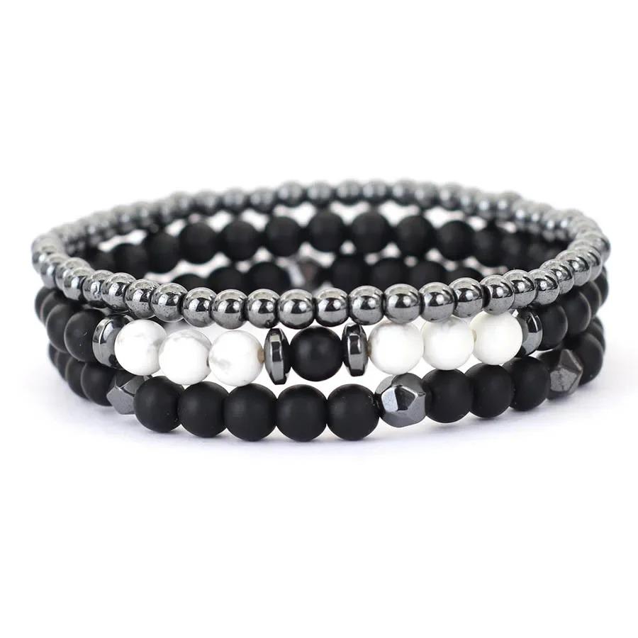 New 3Pcs Natural Stone Beads Bracelet Set With Black Onyx Tiger Eyes Hematite Healing Braclet Gifts For Him Lava Accessories