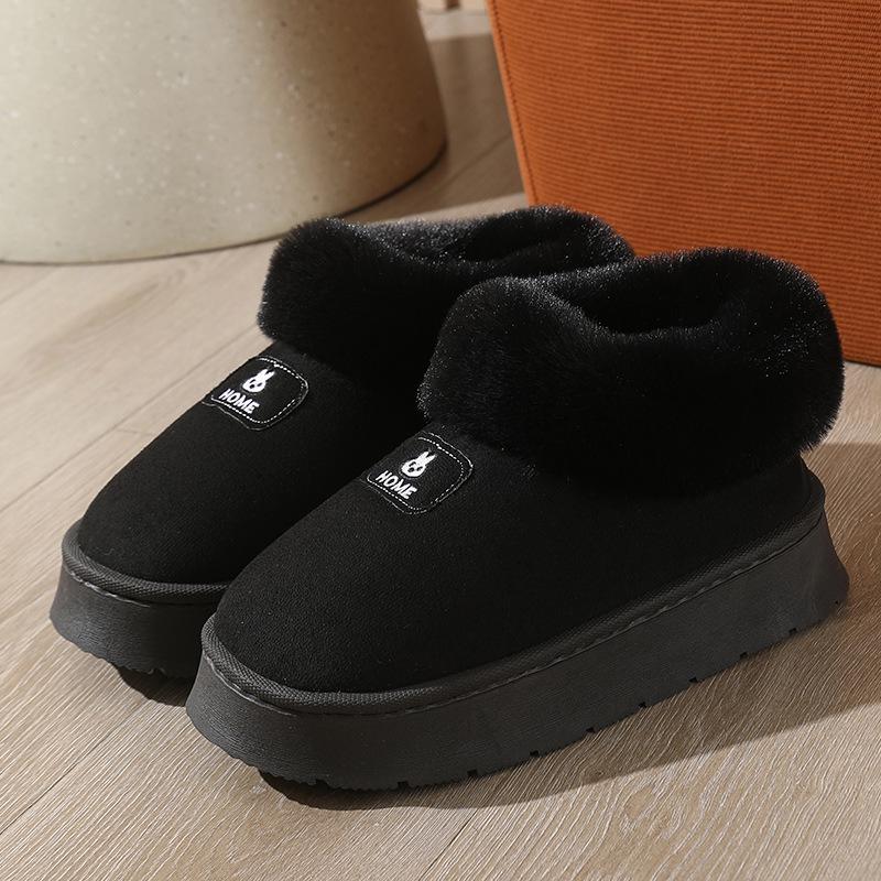 2024 Men's and Women's Cross-Border Winter Cotton Slippers with Heels, Thick Soles, Velvet Lining, Waterproof PU, Outdoor Wear.