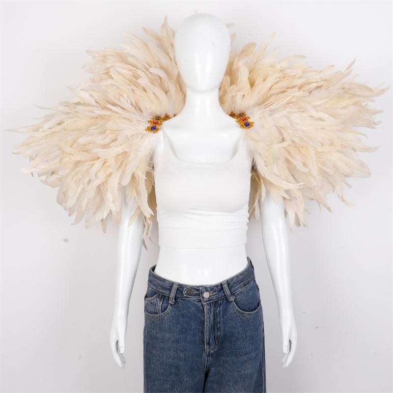 Veer Sjaal Cape Schouderomslag Gothic Veer Shrug Poncho Gouden Kraag Halloween Cosplay Kostuum voor Volwassenen Vrouwen