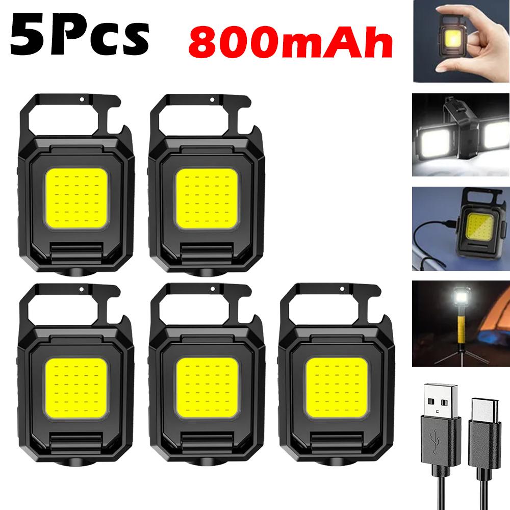 Multifunctional LED Mini Keychain Flashlight Outdoor Camping Double COB Work Lights Emergency Lighting With Magnet Bottle Opener