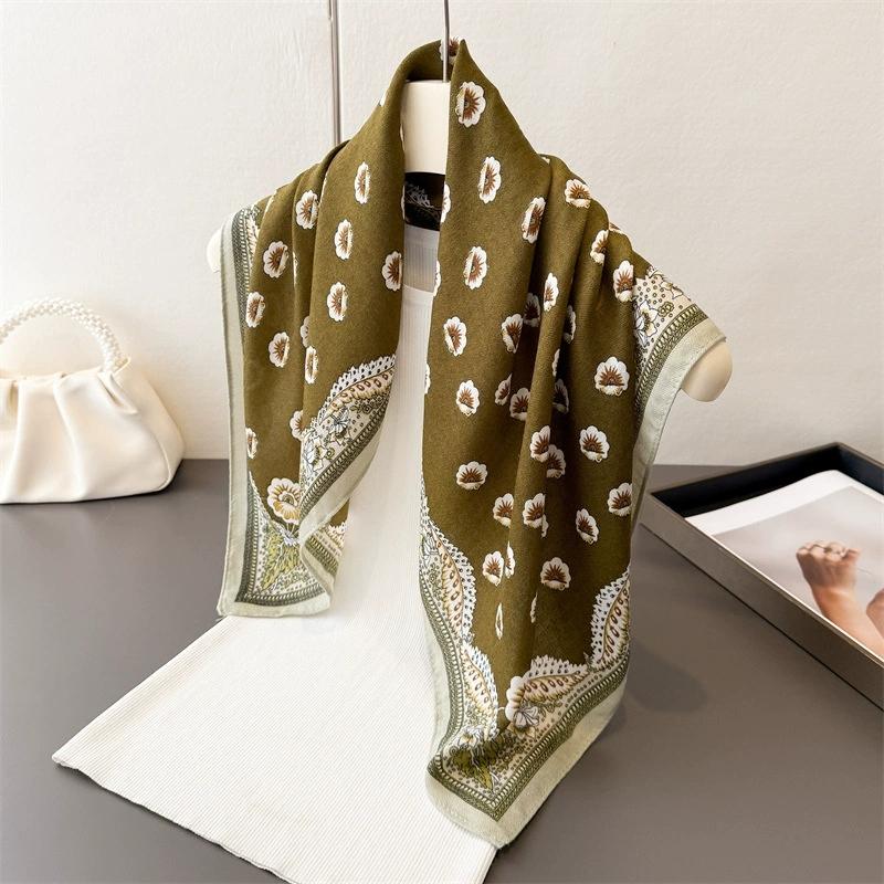 Vintage 68Cm Square Feminine Scarf Hijab Elegant Cotton Feeling Headband Kerchief Vintage Headscraf Shawl Wrap