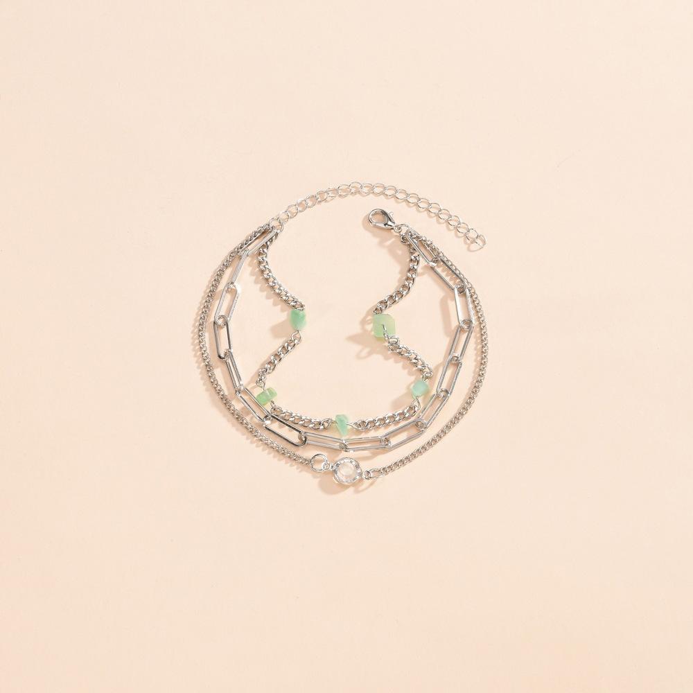 Irregular natural stone multi-layer stacked metal accessories women's personalized anklet