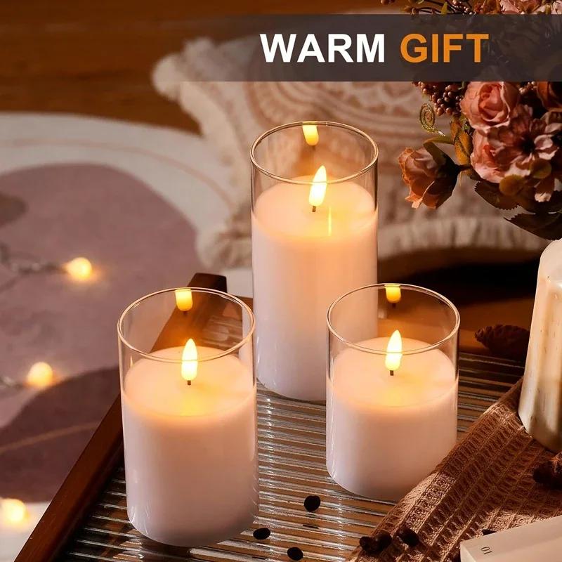 LED Electronic Candles Light Remote Control Timer Flicker Flameless Lamp Clear Acrylic Battery Powered Wedding Party Christmas