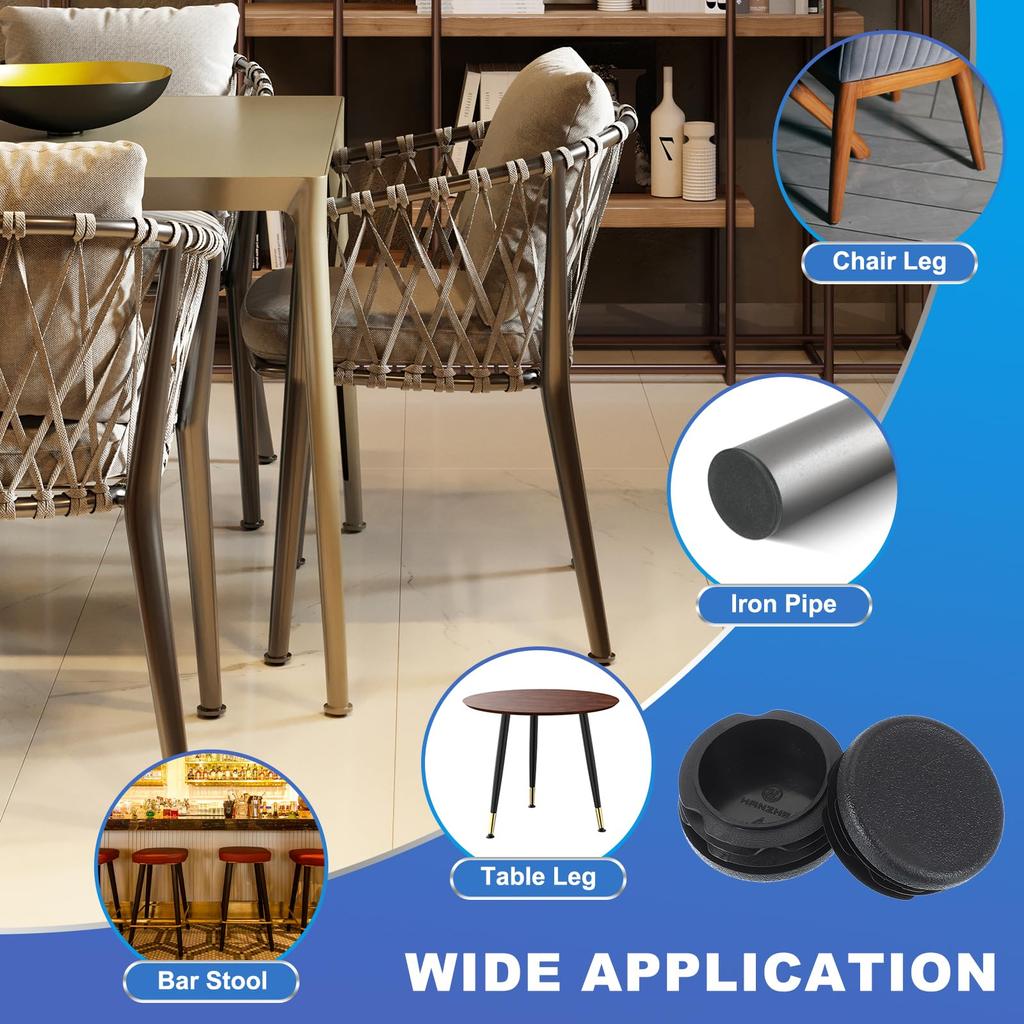 PATIKIL 1-1/2" Plastic Tube End Caps, 4 Pieces Round Hole Plug Inserts for Round Iron Pipe Chair Legs, Tables, Bookcases, and Patio Furniture, Black