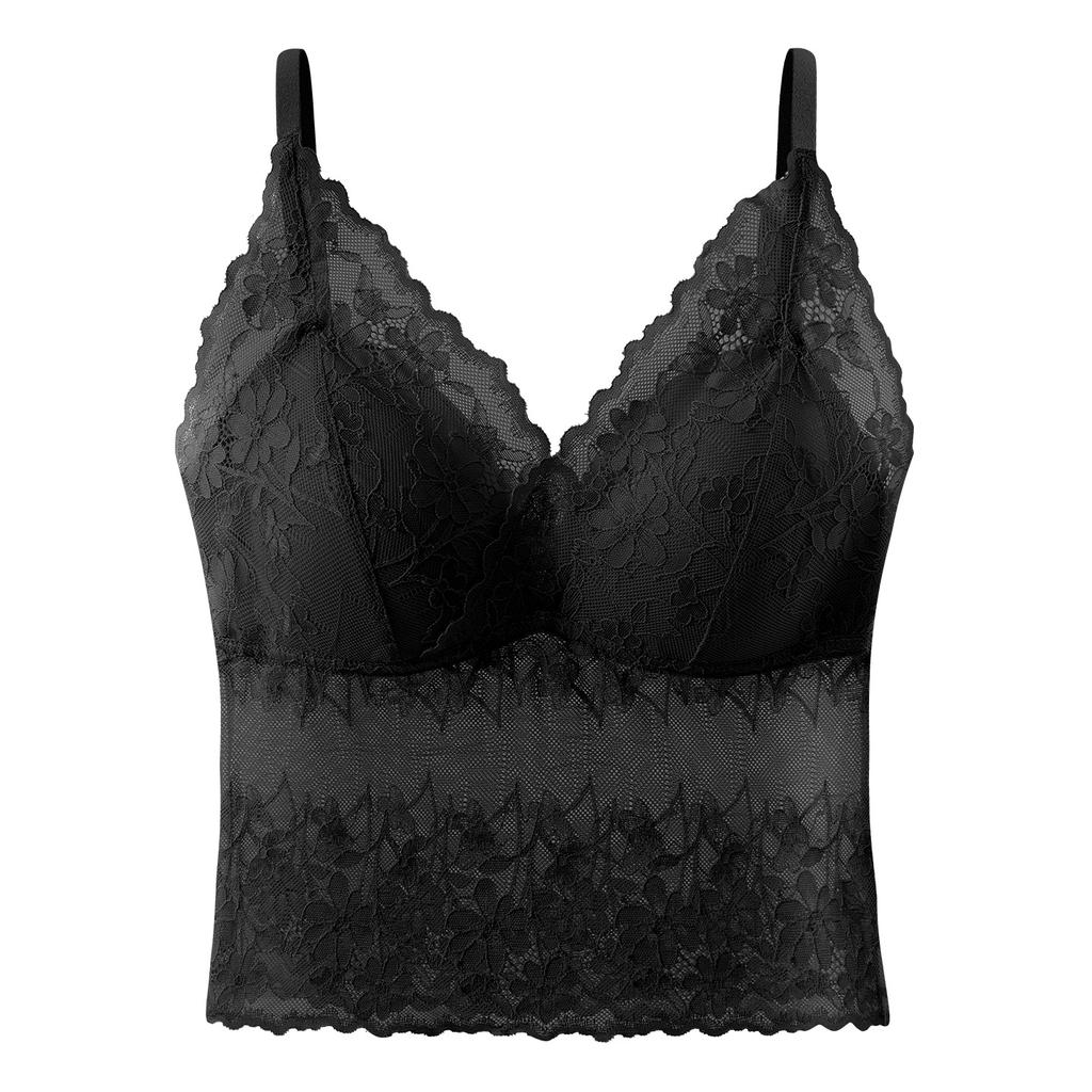 Women French Lace Sexy Beautiful Back Fixed Cup Long Camisole Tank Top