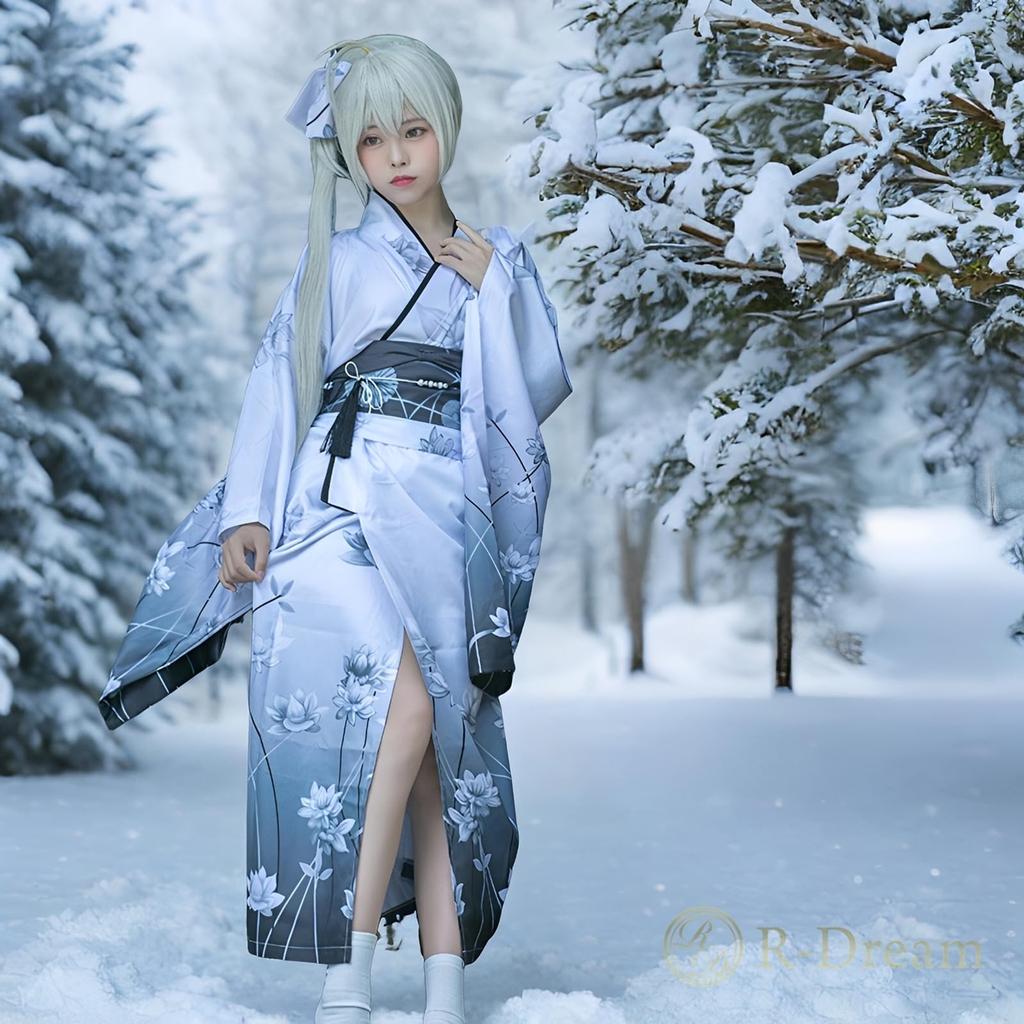 Yukata Kimono Plus Cosplay Japanese Gray R-Dream Women's Set, Yuki-onna, Size, Costume, Style, Yukata, Halloween, Festival, (Size Small)