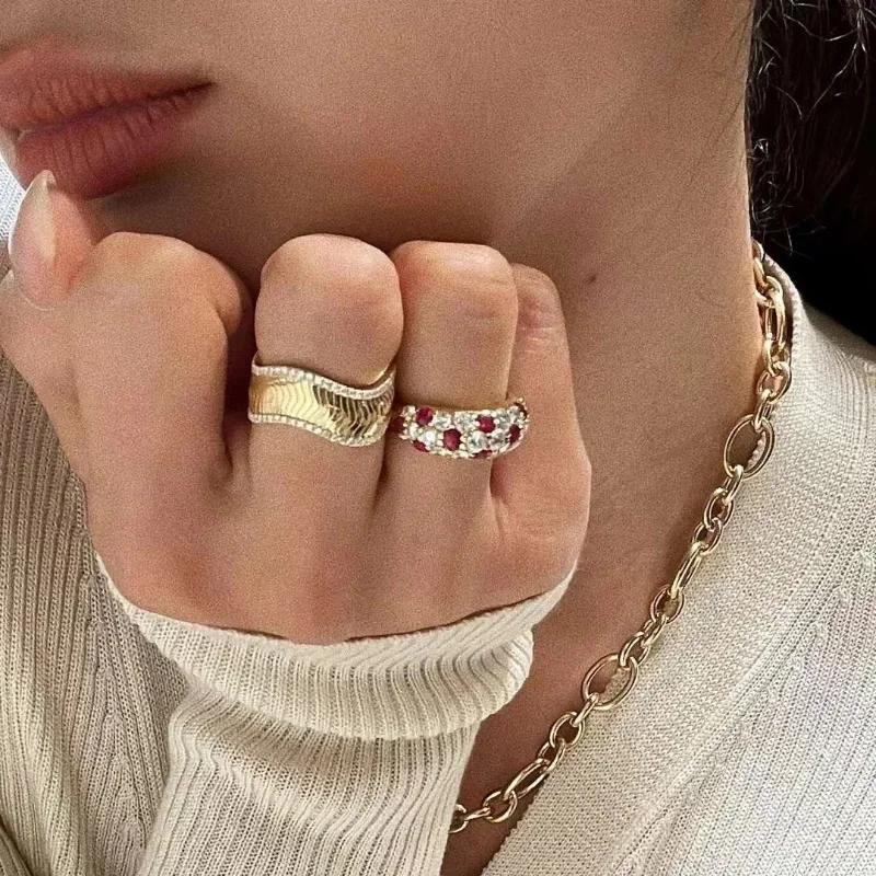 Luxury Ruby Shining Engagement Ring   Inlaid Diamond Full Circle Red Rings For Women Fashion New In Fine Jewelry