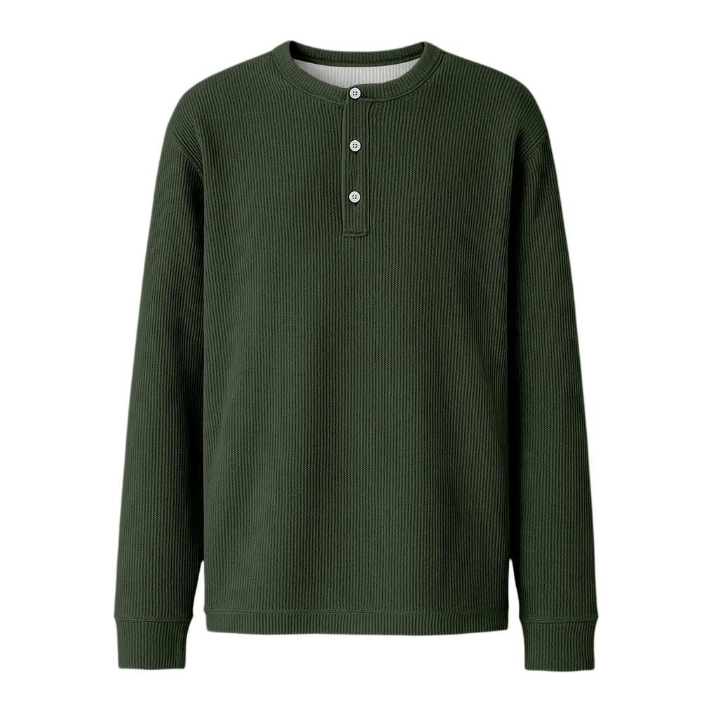 Men's Casual Knit Button-Up Long-Sleeve Shirt