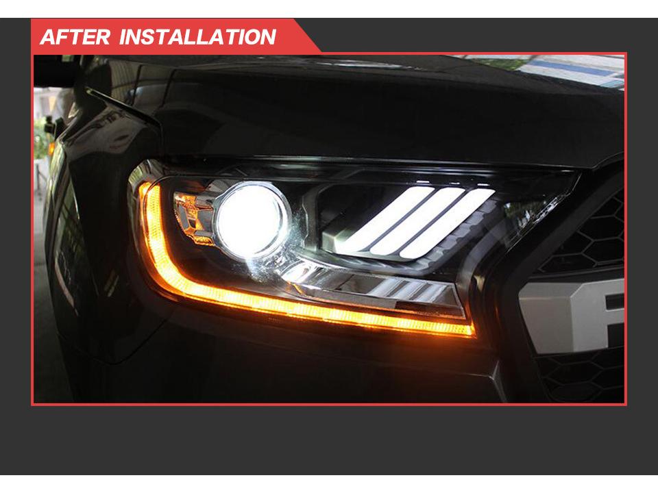 Ford RANGER T7 T8 Everest Headlight Assembly: Mustang Style LED DRL Turn Signal Xenon Light.