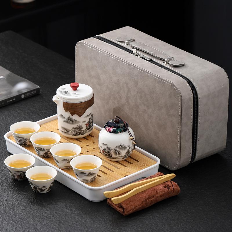 Portable travel tea set Kuaike cup Outdoor ceramic Kung Fu tea cup Full set of gift boxes Company business gifts