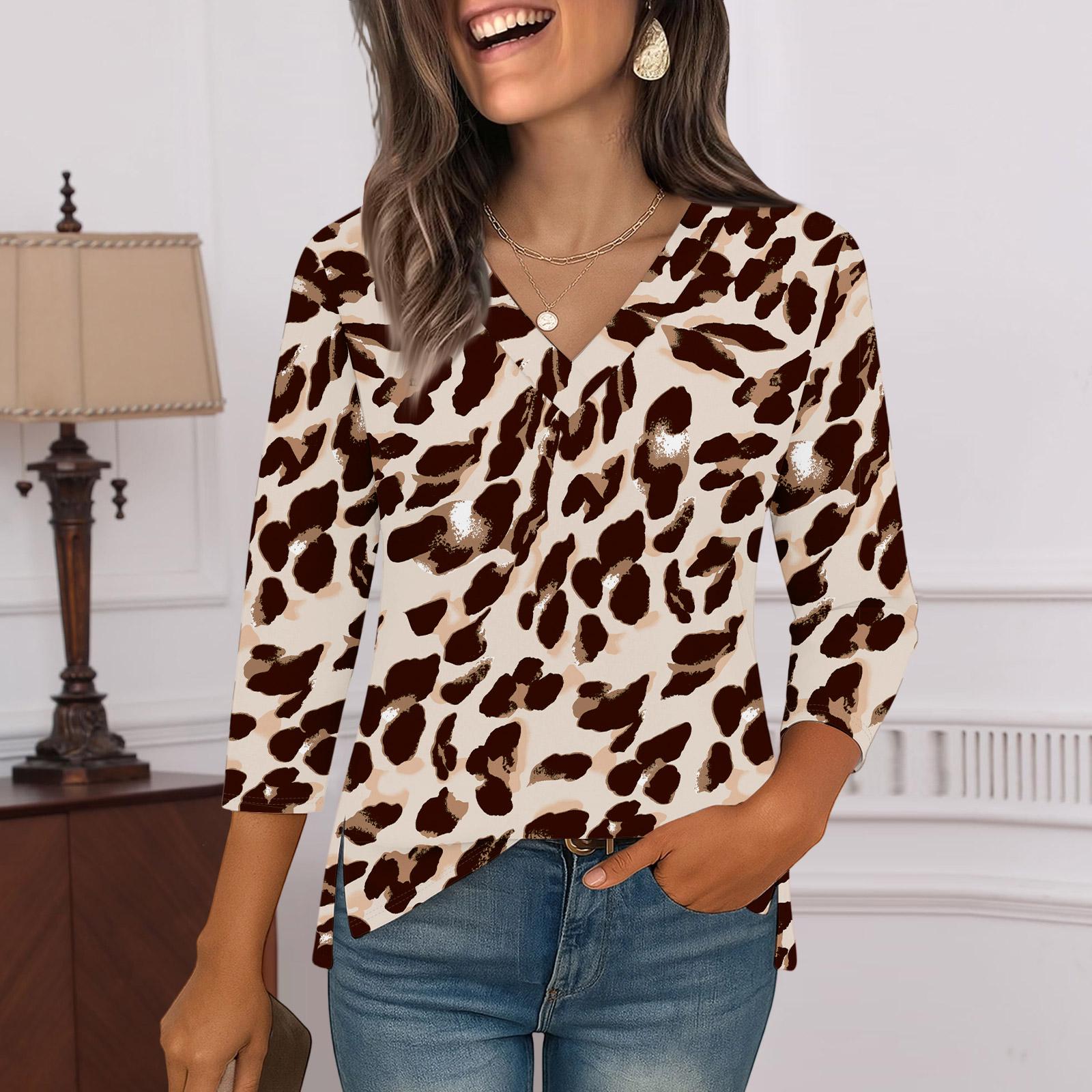 

Рубашки с рукавом 3/4 для женщин, футболки с принтом, блузки, повседневные базовые топы больших размеров, пуловеры S