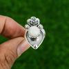 Natural Rainbow Moonstone Stackable Flower Adjustable Ring 925 Silver For Girls