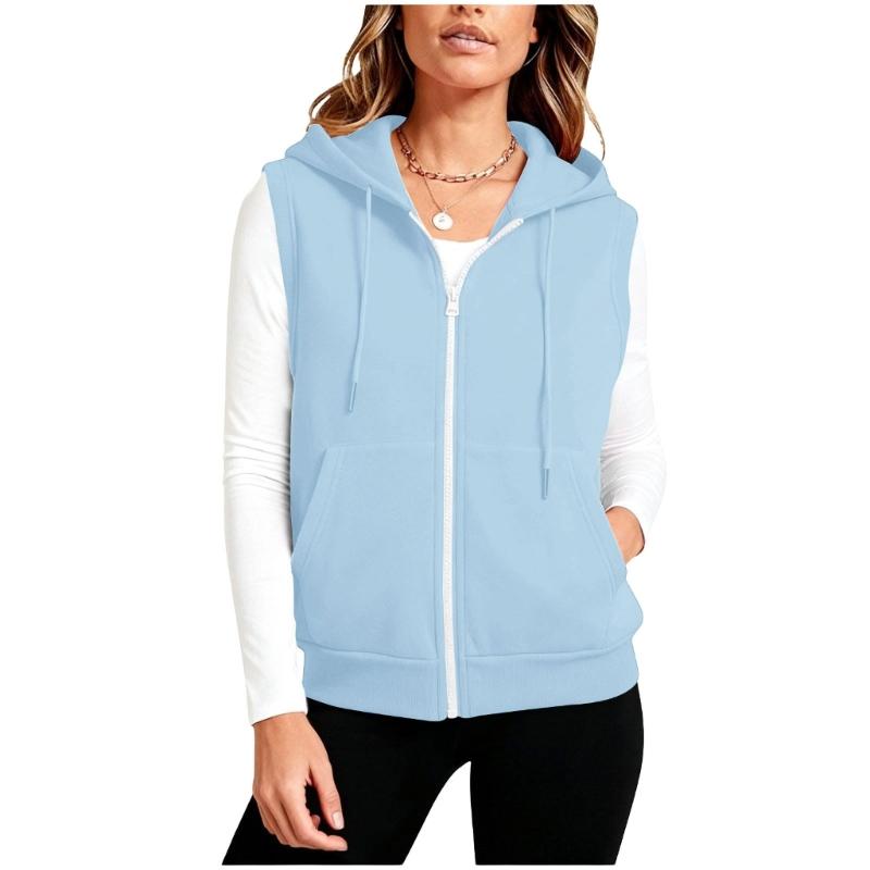 Women’s Sleeveless Sun Protection Vest Zip Up Hoodie Jacket Lightweight Drawstring Sweatshirt Outdoor Shirt with Pockets
