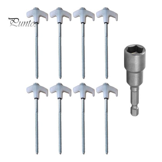 8Pcs Estacas de barraca Estacas de acampamento de metal resistentes Âncoras rosqueadas configuradas com furadeira ou martelo Estacas de barraca de aderência superior em solo de grama Cascalho para cobertura