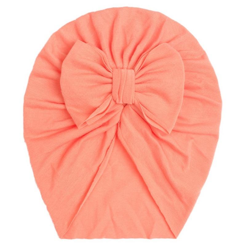 New autumn children's solid color imitation cotton hat, baby comfortable bow pullover hat, baby hat