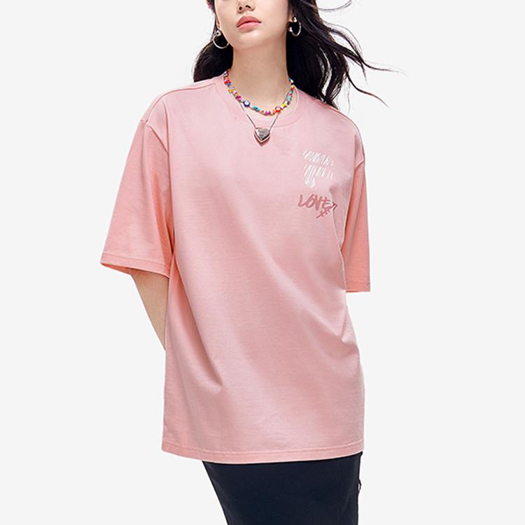 FILA Fusion Ins Style Colorful Letter Logo Sports Casual Round Neck Short Sleeve Drop Shoulder T-Shirt Unisex Tops Pink T11U216103F-PK