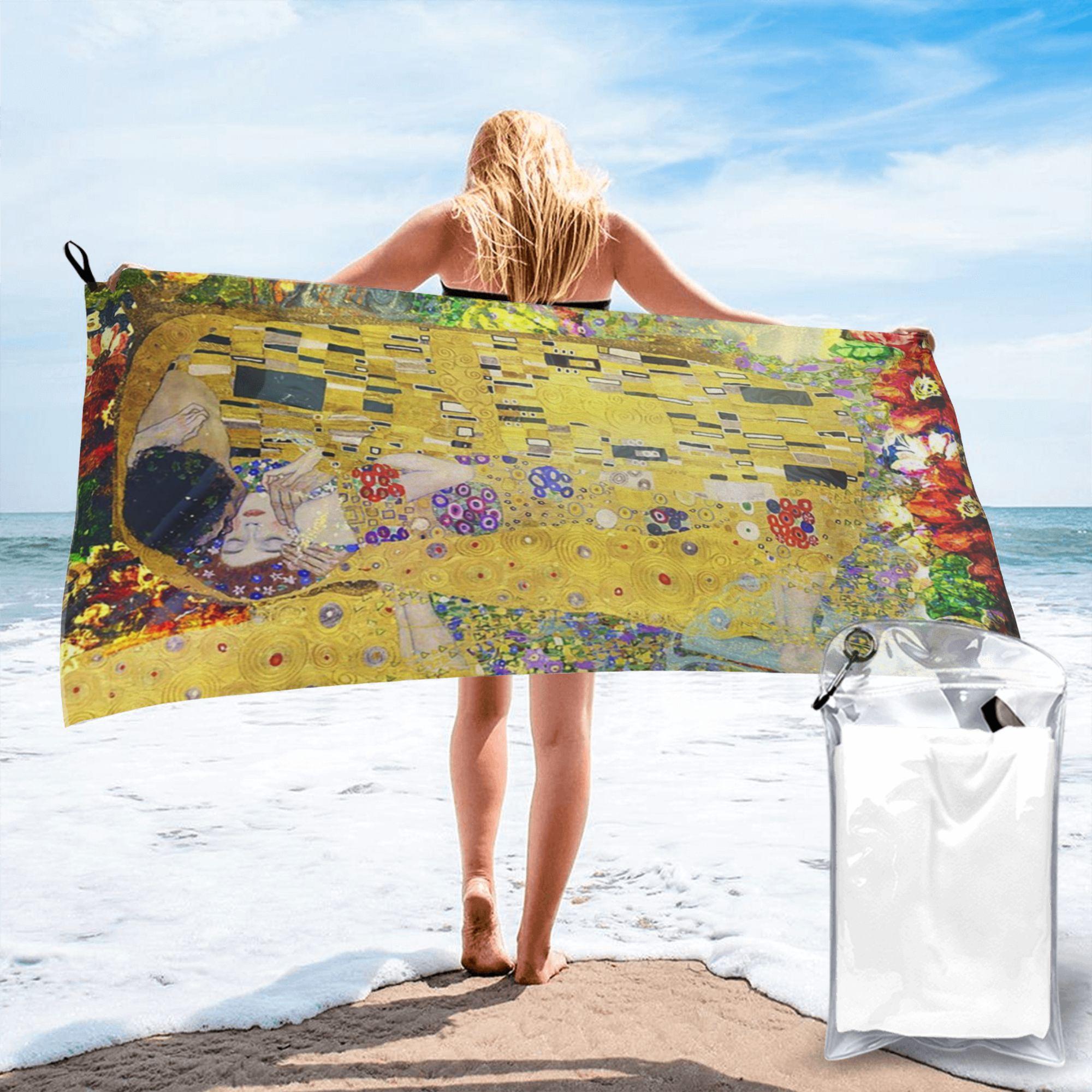 

The Kiss By Gustav Klimt Beach Towel Soft Microfiber Quick Dry Absorbent Quick Towels For Bath W30*H60(CM)
