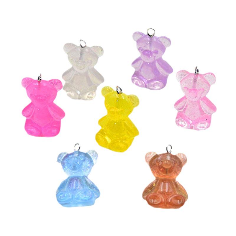 Candy Color Glitter Bear Resin Pendant Earring Keychain Jewelry DIY Accessories