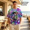 Men’s Full‑Print Hip‑Hop Teddy Bear Crew Neck T‑Shirt, Colorful Graffiti Splash Art Street Style Casual Short Sleeve Tee