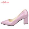 Aphixta Classics 7.5cm Square Heels Patent Leather Shoes Woman Pointed Toe Pumps Sapato Feminino Work Party Shoes Plus Size 48