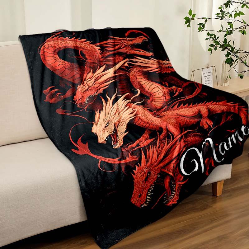 Red Dragon Customize Your Name Blanket Used For Chair Office Sofa Bed Camping Soft And Warm Giving Friends And Relatives Birthday Graduation Gift