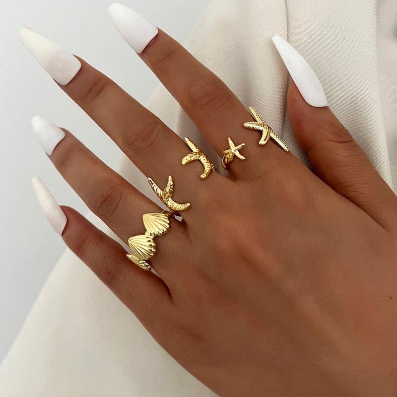 

Винтажный набор колец с гладким цветочным дизайном из ракушек, модный, элегантный, богемный, с морской звездой, персонализированное кольцо, для вечеринки, праздника, повседневной носки, ювелирное изделие