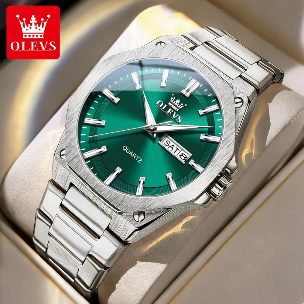 OLEVS Men's Watches Classic Luxury Fine Steel Original Quartz Wristwatch for Man Waterproof Luminous Date Week Trend Fashion New