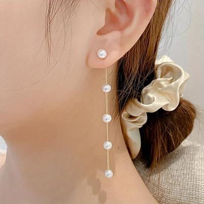 Long Simulated Pearl Dangle Clip On Earrings for Women Without Piercing Wedding Party Exaggerated Ear Clips Gift