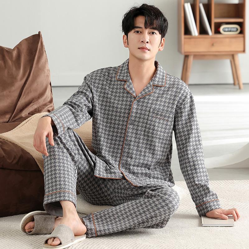 Pure Cotton Pajamas Men'S Spring And Autumn Long-Sleeved Loungewear Autumn And Winter Thin Large-Size Suit