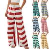 Women’s Wide Leg Striped Drawstring Waist Pants Loose Fit High Waist Casual Trousers with Elastic Waistband for Daily Wear