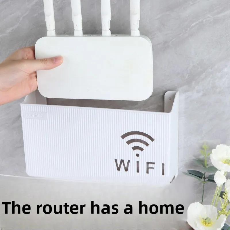 Veggfeste WiFi-rutelhylle - Oppbevaringsboks i ABS-plast med kabelhåndtering, Hengende organizer for strømlister og hjemmedekor