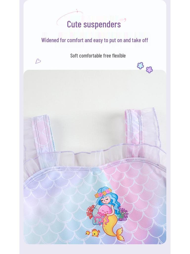 Girls' Princess Mermaid One-Piece Swimsuit with Mesh Skirt
