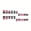 24Pcs Y2K Punk Short Duck Shaped Press On Nails Rose Pink Black French Tips With Diamond Star Flower Decor Fake Nails