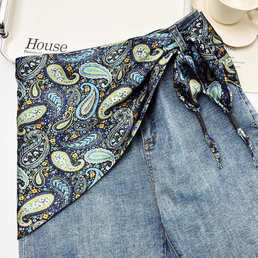 Všestranný etnický hedvábný šátek: Dámský pásek na zavazování v pase, trojúhelníkový pásek a cestovní doplněk