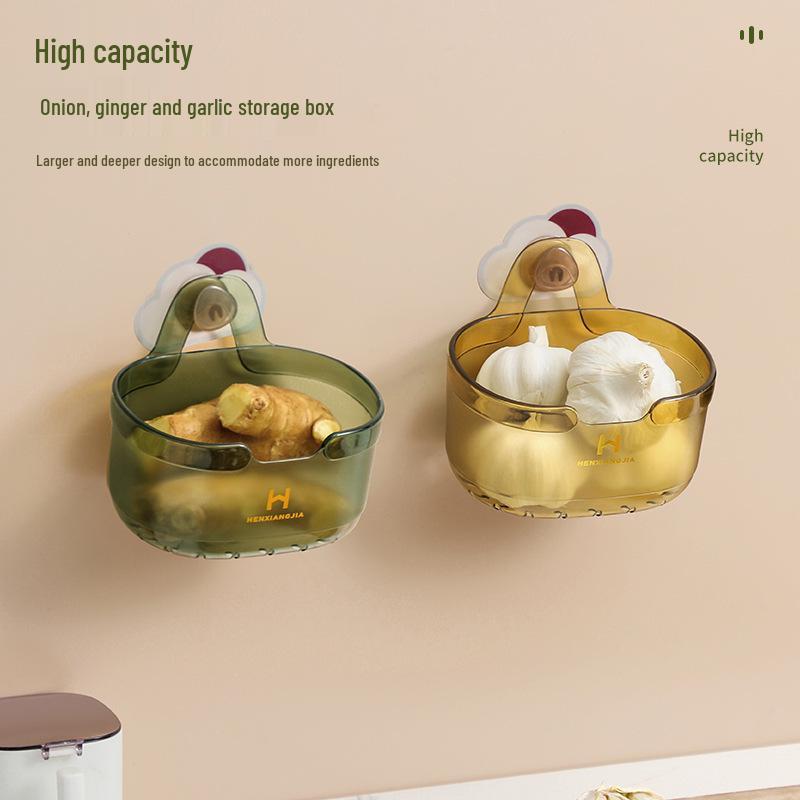 Wall-mounted Kitchen Basket for Storing Ginger, Garlic, and Green Onions