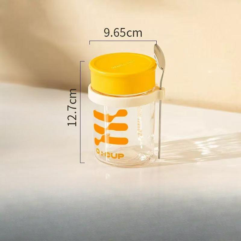 Oat Sealed Glass Jar with Lid, Portable Breakfast Cup, Milkshake Yogurt Cereal Cup