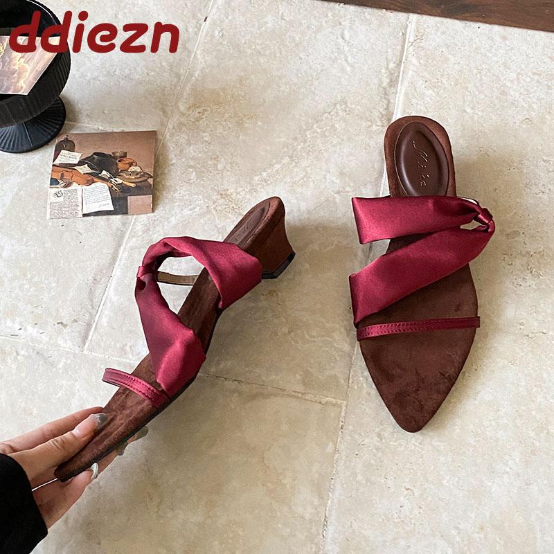 Fashion Fashion Wedges Slippers Shoes For Ladies Luxury Female Footwear Pointed Toe Women Heeled Slippers Slides Sandals Shoes