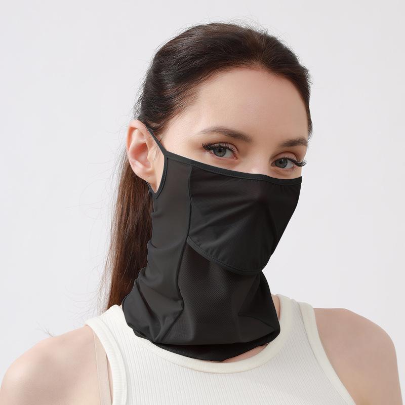 Summer Ice Silk Sunscreen Mask, Lightweight Outdoor Cycling Mask, Nylon Breathable Sunshade Sports Neck Protector with Ear Hooks, 2-Pack