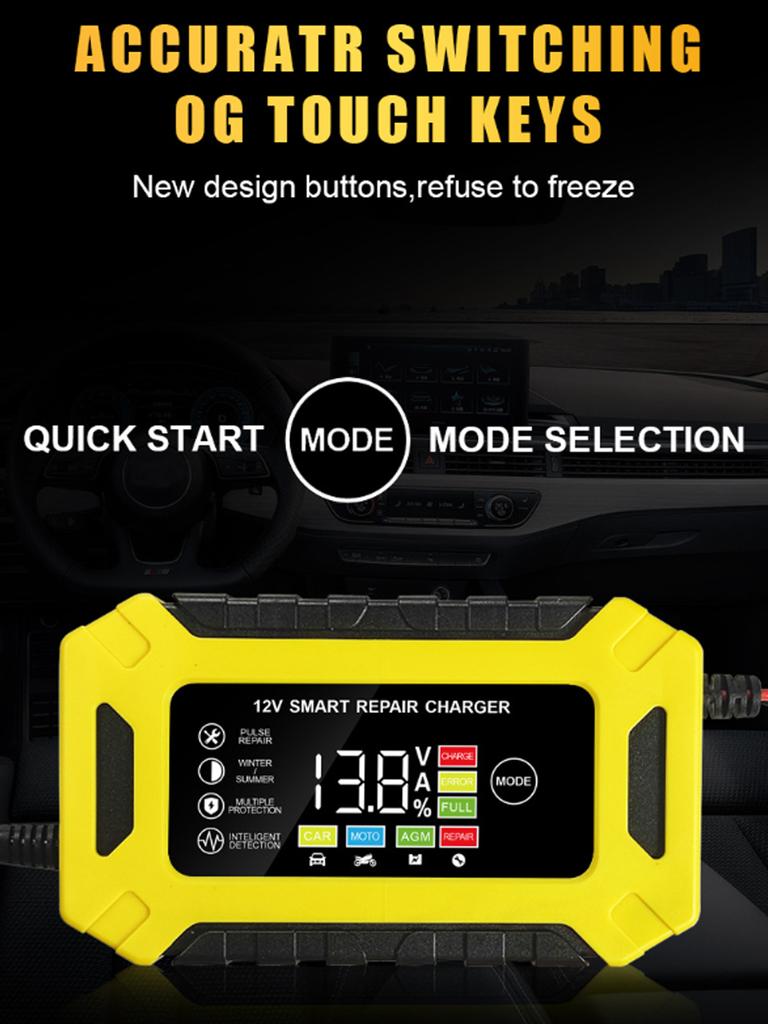 Car Battery Charger Power Puls Repair Chargers Wet Dry Lead Acid 12V 6A Pulse Repair LCD Display Smart Fast Charge For Auto Moto