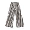 Real summer new literary loose linen striped wide-leg pants women's elastic waist lace-up large-size casual pants