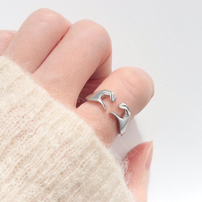 Romantic Double Hand Heart Gesture Ring Fashionable Couple Love Symbol Personalized Jewelry Accessory